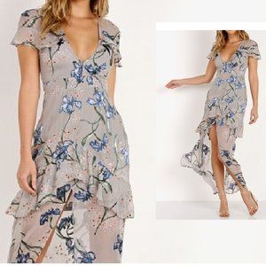 NEW FOR LOVE & LEMONS CLEO BLUE FLORAL BURNOUT MAXI DRESS SIZE S
